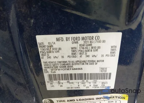 2014 Ford F-150 Xlt from USA, damaged, VIN 1FTFW1CF9EFA66565